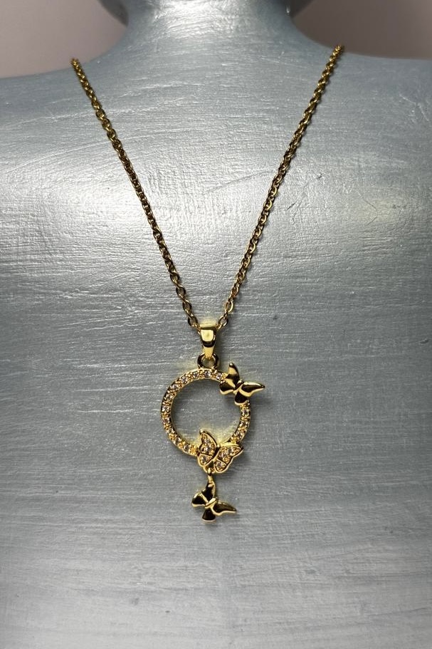 گردنبند طلایی حلقه و پروانه